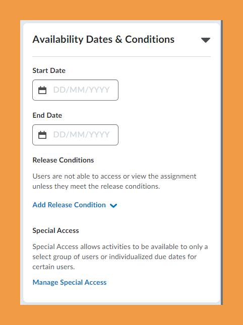 Availability dates and conditions